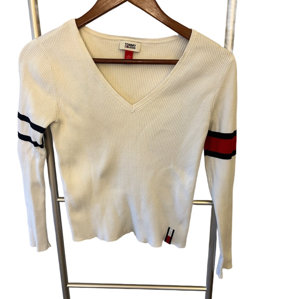 Tommy Hilfiger White V-Neck Sweater Size XS